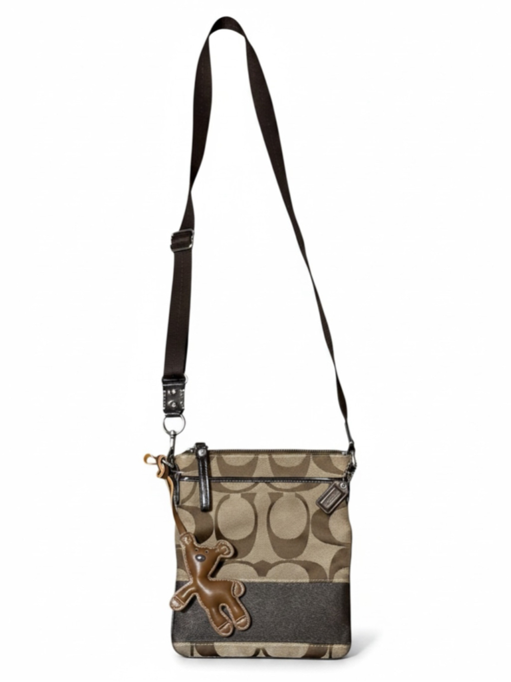 Women's Coach Signature Crossbody Bag Beige & Brown With Tag & Teddy Charm